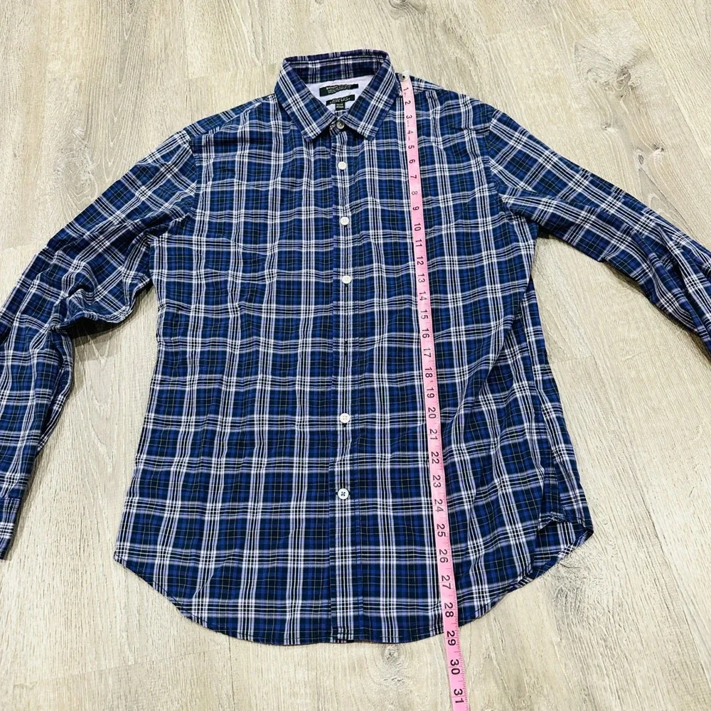 Banana Republic Shirt Men's Medium Blue Purple Grant Fit Plaid Button Down Shirt